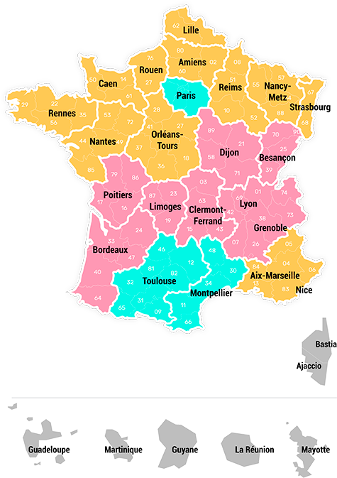Carte de France des Zones de Vacances Scolaires